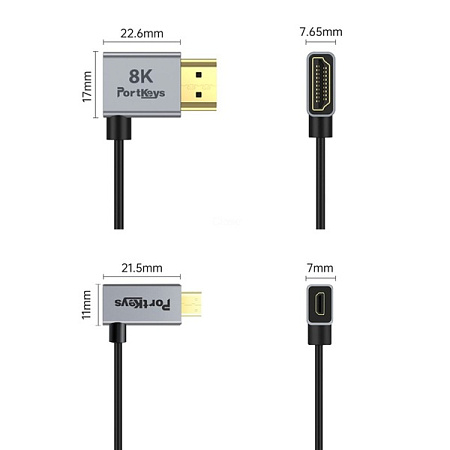 Кабель HDMI - microHDMI Portkeys 2.5MM Ultra-Thin 8k Cable 1м